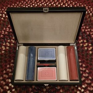 THINGS REMEMBERED ♠ Poker Set-Wood Case-2-Decks of Cards 4-Rolls of Chips Sealed